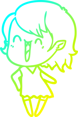 Bir insan tarafından çizilen mutlu vampir kız çizgi filminin soğuk gradyanı.