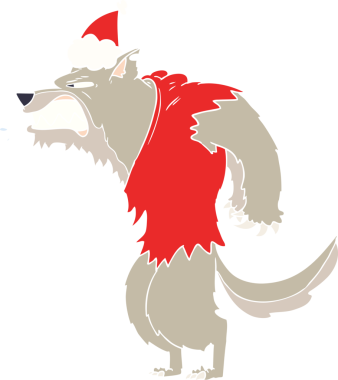 Kızgın kurtadam eli, bir insan tarafından çizilmiş Noel Baba şapkasının düz renk çizimi.