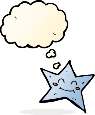 Bir insan tarafından çizilmiş düşünce kabarcığı olan çizgi film yıldızı karakteri.