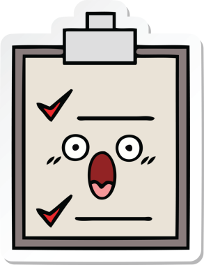 Bir insan tarafından çizilmiş şirin bir karikatür kontrol listesinin etiketi