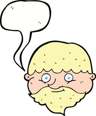 Bir insan tarafından çizilmiş konuşma balonu olan sakallı bir adam.