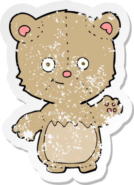 Bir insan tarafından çizilmiş küçük oyuncak ayının gerilimli çıkartması.