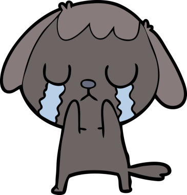 Bir insan tarafından çizilmiş şirin bir çizgi film köpeği ağlıyor.