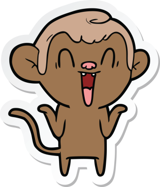 Bir insan tarafından çizilmiş gülen maymun çıkartması.