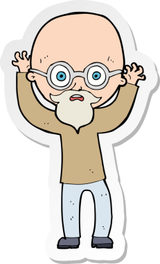 Bir insan tarafından çizilmiş kel bir adamın karikatür çıkartması.