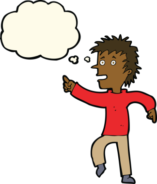 çizgi film mutlu adam bir insan tarafından çizilen düşünce baloncuğu ile işaret