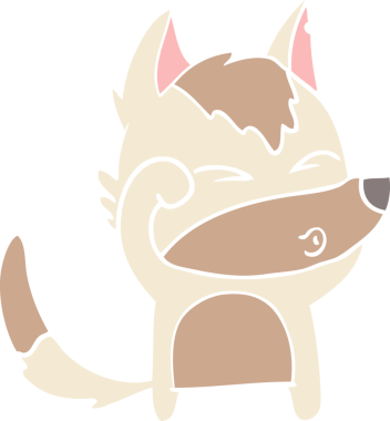 Bir insan tarafından çizilmiş düz renkli çizgi film kurt suratı.