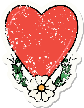 Bir insan tarafından çizilmiş geleneksel kalp ve çiçek stili dövmesi.