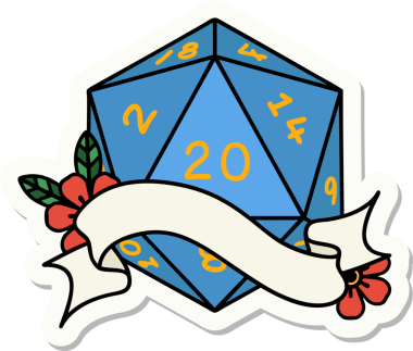 Bir insan tarafından çizilmiş 20 D20 zarının çıkartması.