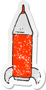 Bir insan tarafından çizilmiş uzay roketinin gerilimli retro çıkartması