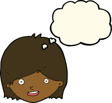 Bir insan tarafından çizilmiş düşünce baloncuklu mutlu kadın yüzü.