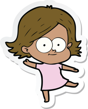 Bir insan tarafından çizilmiş mutlu bir çizgi film kızının çıkartması.