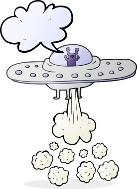 Bir insan tarafından çizilmiş serbest konuşma balonu uçan daire.