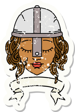 Retro Dövme Tarzı İnsan Savaşçı Karakteri Bir insan tarafından çizilmiş parşömen pankartıyla