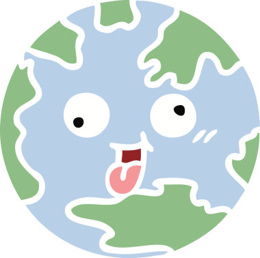 Bir insan tarafından çizilmiş düz renkli bir yeryüzü çizgi filmi.