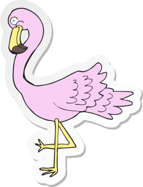 Bir insan tarafından çizilmiş flamingo karikatür çıkartması.