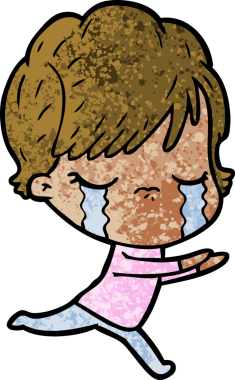 Bir insan tarafından çizilmiş ağlayan çizgi film kadını.