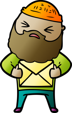 Bir insan tarafından çizilmiş sakallı bir çizgi film adamı.