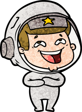 Bir insan tarafından çizilmiş gülen astronot çizgi filmi.