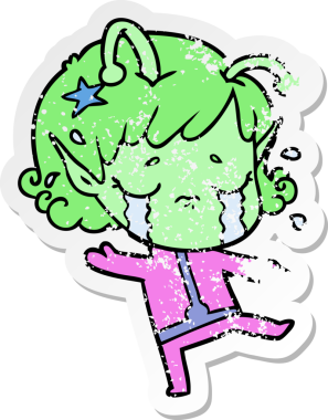 Bir insan tarafından çizilmiş, ağlayan uzaylı bir kızın sıkıntılı çıkartması.