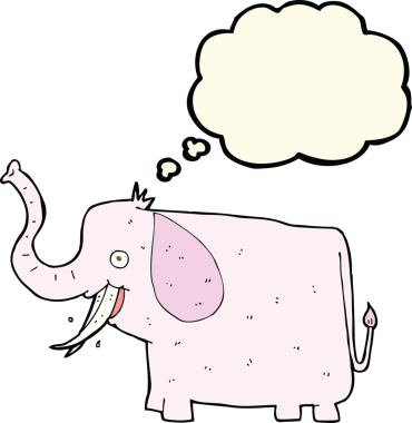 Bir insan tarafından çizilmiş düşünce balonlu mutlu bir fil.