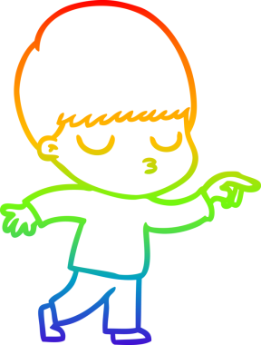 Gökkuşağı gradyan çizgi çizimi bir insan tarafından çizilmiş sakin bir çocuk