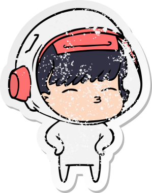 Bir insan tarafından çizilmiş garip bir astronotun sıkıntılı çıkartması.