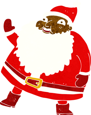 Bir insan tarafından çizilmiş komik bir Noel Baba çizgi filmi.