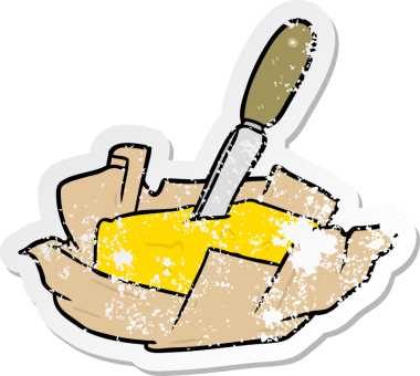 Bir insan tarafından çizilmiş karikatür tereyağı etiketi.