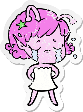 Bir insan tarafından çizilmiş, ağlayan uzaylı bir kızın sıkıntılı çıkartması.