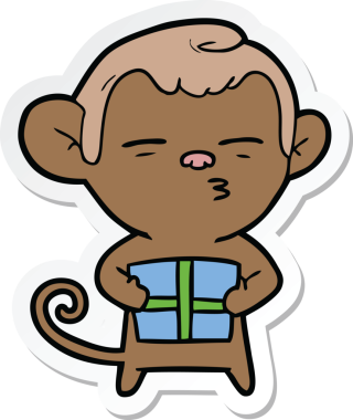 Bir insan tarafından çizilmiş şüpheli bir maymunun çıkartması.