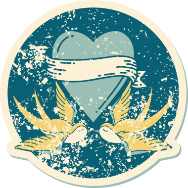 Kederli sembolik dövme stili kırlangıçlar ve bir insan tarafından çizilmiş sancaklı kalp.