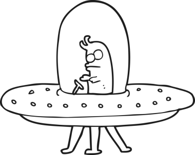 Bir insan tarafından çizilmiş siyah beyaz bir uçan daire.