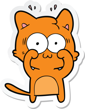 Bir çizgi film çıkartması. Bir insan tarafından çizilmiş, şaşırmış bir kedi.