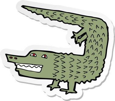 Bir insan tarafından çizilmiş timsah çizgi film etiketi.