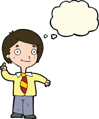 Çizgi film çocuğu soruyu bir insan tarafından çizilmiş düşünce balonuyla cevaplıyor.