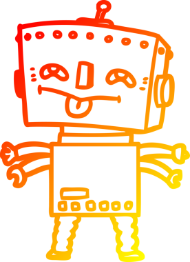 Bir insan tarafından çizilen çizgi film robotunun sıcak çizgi çizimi