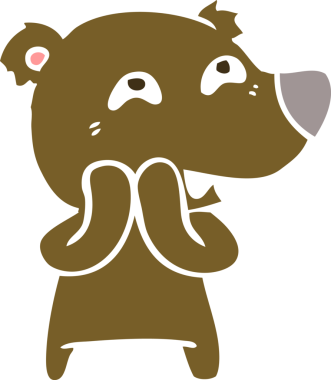 Düz renkli çizgi film ayısı bir insan tarafından çizilmiş dişleri gösteriyor.