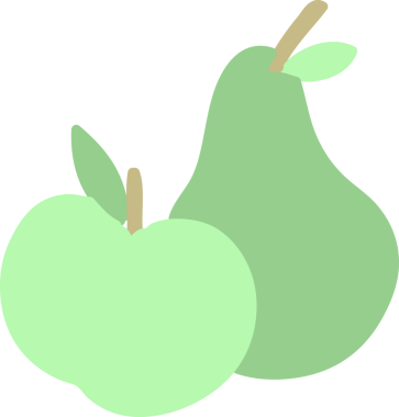 Bir insan tarafından çizilmiş bir elma ve bir armut