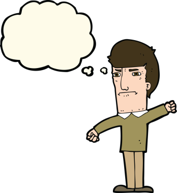 Bir insan tarafından çizilmiş düşünce baloncuğu olan kızgın bir adam.