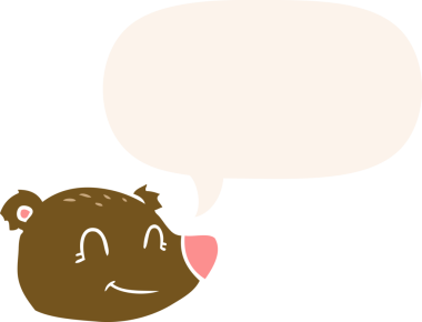 bir insan tarafından çizilmiş eski tarz konuşma baloncuğu ile çizgi film mutlu ayı yüzü