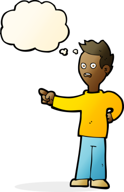 Bir insan tarafından çizilmiş düşünce balonuyla işaret eden karikatür şoku.