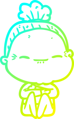 Bir insan tarafından çizilmiş barışçıl, yaşlı bir kadının soğuk çizgi çizimi.