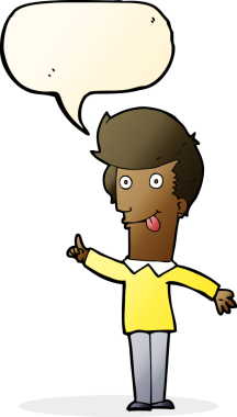 Bir insan tarafından çizilmiş konuşma baloncuğu fikri olan komik bir adam.