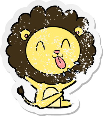 Bir insan tarafından çizilmiş mutlu çizgi film aslanının sıkıntılı çıkartması.