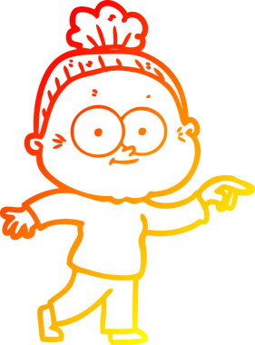 Bir insan tarafından çizilmiş mutlu, yaşlı bir kadının sıcak çizgi çizimi.