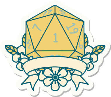 Bir insan tarafından çizilmiş doğal bir d20 zar etiketi.