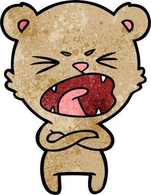 Kızgın çizgi film ayısı bir insan tarafından çizilmiş bağırıyor