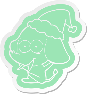 Bir insan tarafından çizilmiş Noel Baba şapkası giyen bir filin komik karikatür çıkartması.