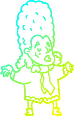 Bir insan tarafından çizilmiş peruklu bir karikatür çizimi.